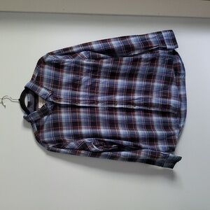 Original Weatherproof Vintage Blue Plaid Flannel Button Down Shirt